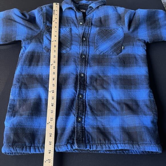 Vans Men Off the Wall Flannel Jacket Small Shacket Blue Black Plaid Sherpa Skate - Picture 11 of 12
